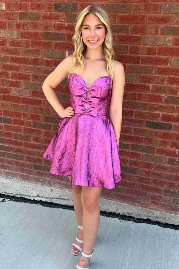 Glitter Strapless Peacock Short Party Dress with Bow