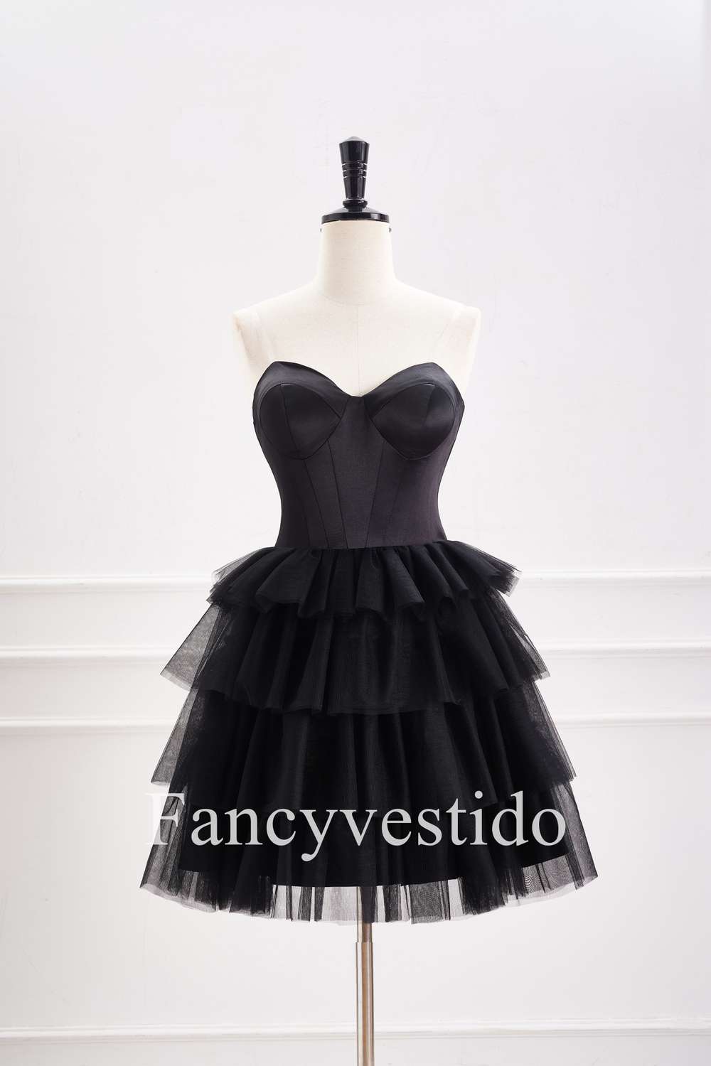 Cute Sweetheart Black A-Line Tiered Homecoming Dress – FancyVestido