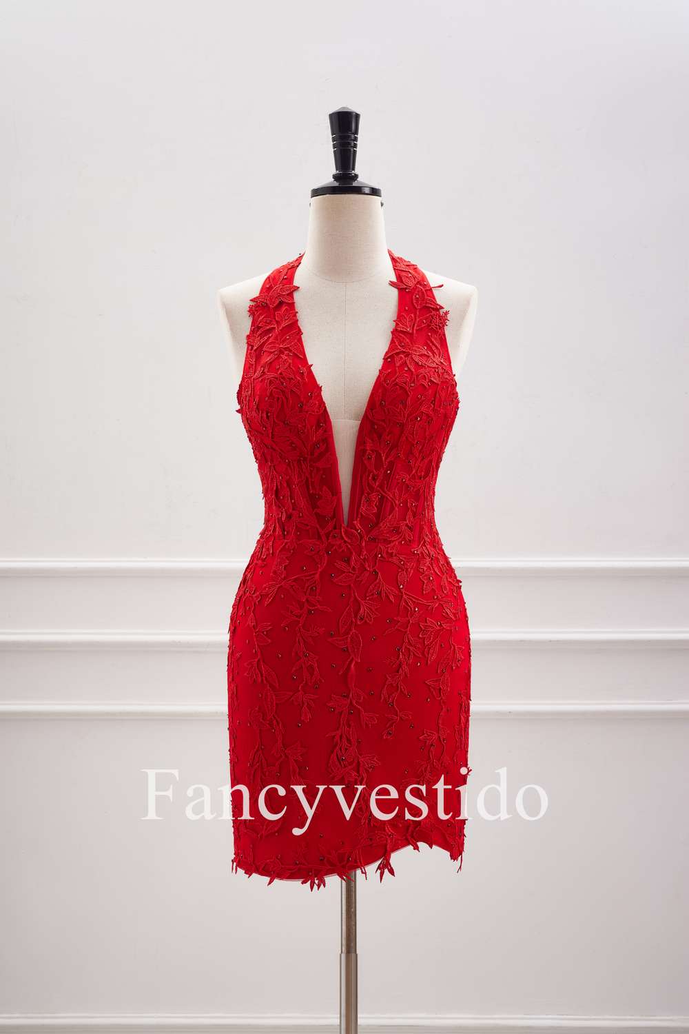 open lace back dress Sheer Lace Bodice Straight Across Spaghetti Straps Short Cocktail Dress main image 0
