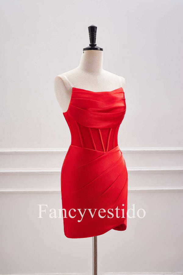 Cute Red Pleated Tight Short Homecoming Dress