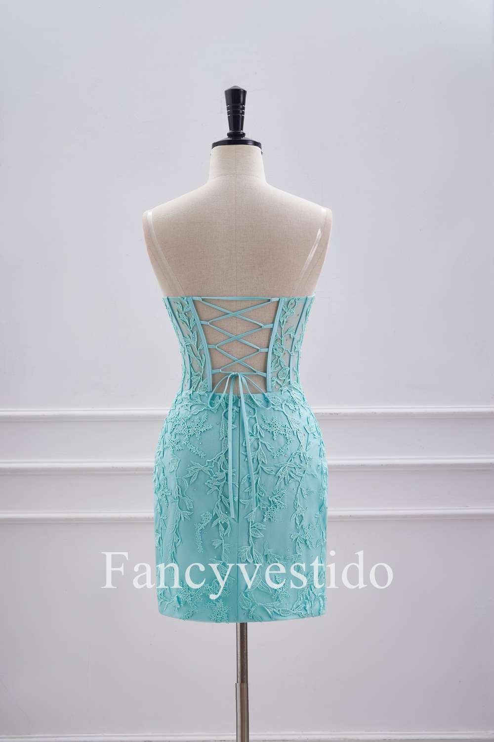 Strapless Aqua Blue Corset Tight Homecoming Dress with Appliques FancyVestido Strapless Aqua Blue Corset Tight Homecoming Dress with Appliques FancyVestido