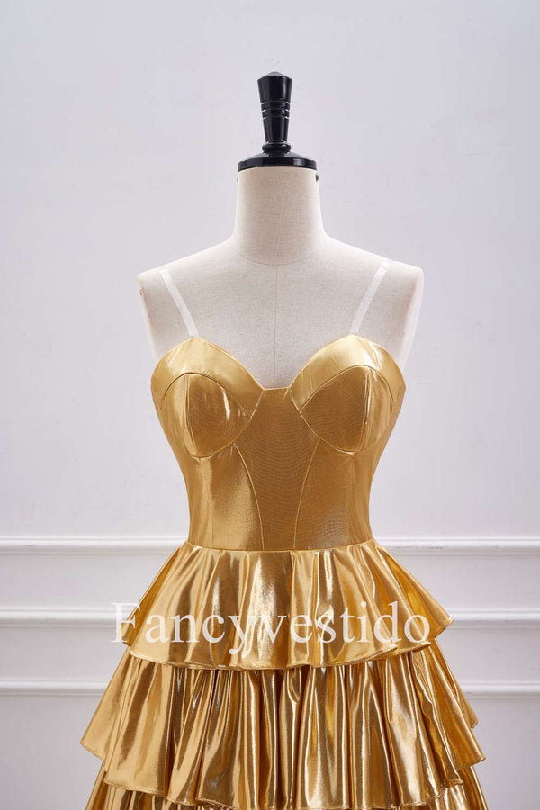 Sweetheart Gold Metallic Tiered A-Line Short Homecoming Dress