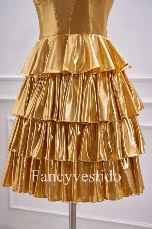 Sweetheart Gold Metallic Tiered A-Line Short Homecoming Dress