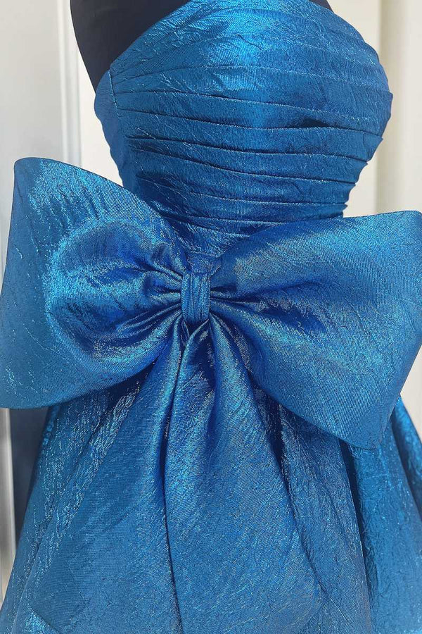Strapless Royal Blue Ruched Short Homecoming Dress with Bow