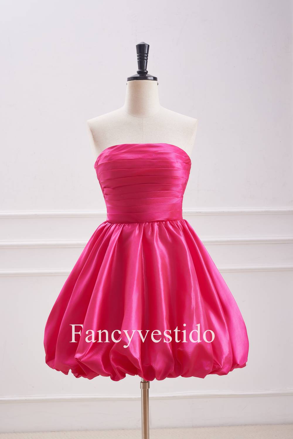A-Line Strapless Fuchsia Pleated Short Party Dress  FancyVestido