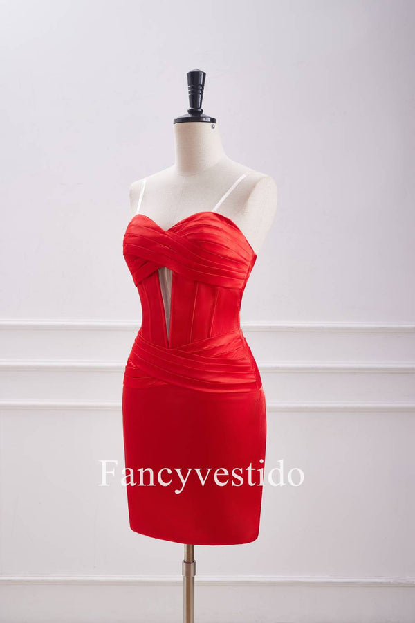 Red Keyhole Corset Fitted Ruched Homecoming Dress