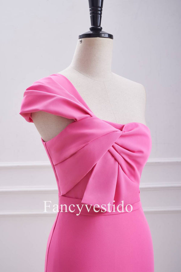 Fitted One Shoulder Twist Hot Pink Knot Mini Dress