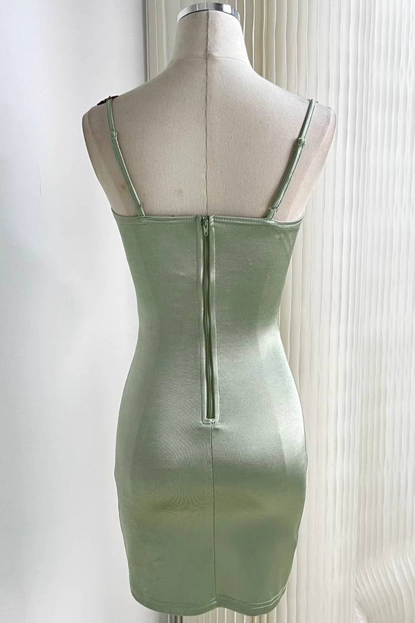 Gorgeous Sage Green Floral Embroidery Short Party Dress
