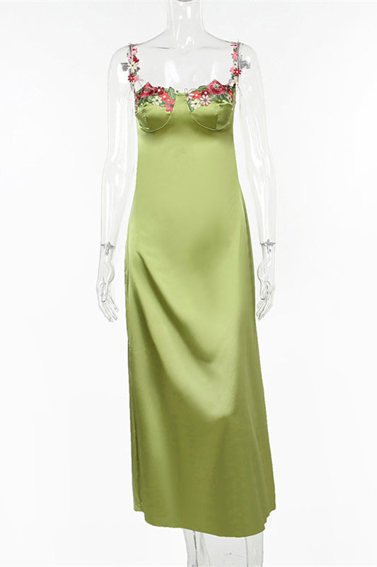 Princess Green Floral Embroidery Maxi Dress