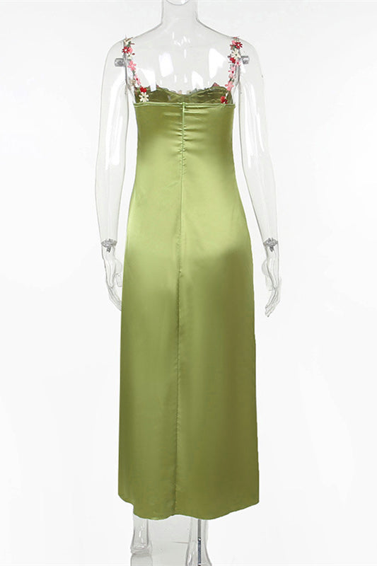Princess Green Floral Embroidery Maxi Dress FancyVestido Princess Green Floral Embroidery Maxi Dress FancyVestido