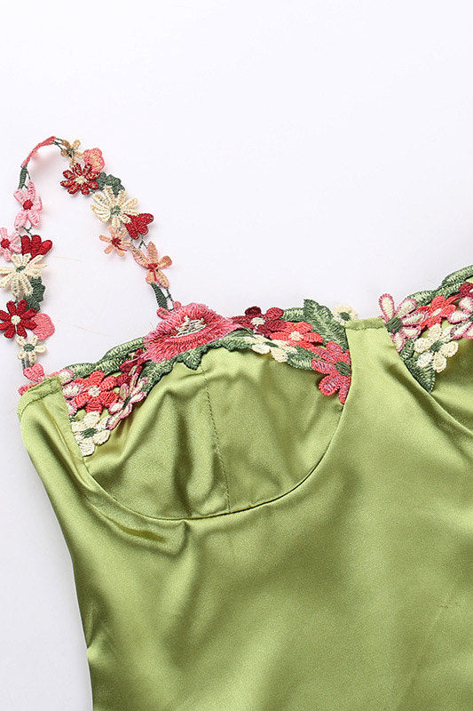 Princess Green Floral Embroidery Maxi Dress