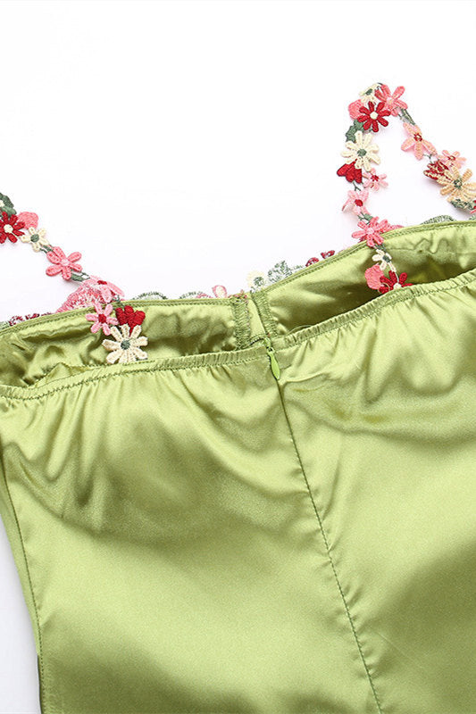 Princess Green Floral Embroidery Maxi Dress
