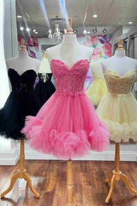Sweetheart Light Blue Sheer Corset Ruffle Homecoming Dress with Appliques