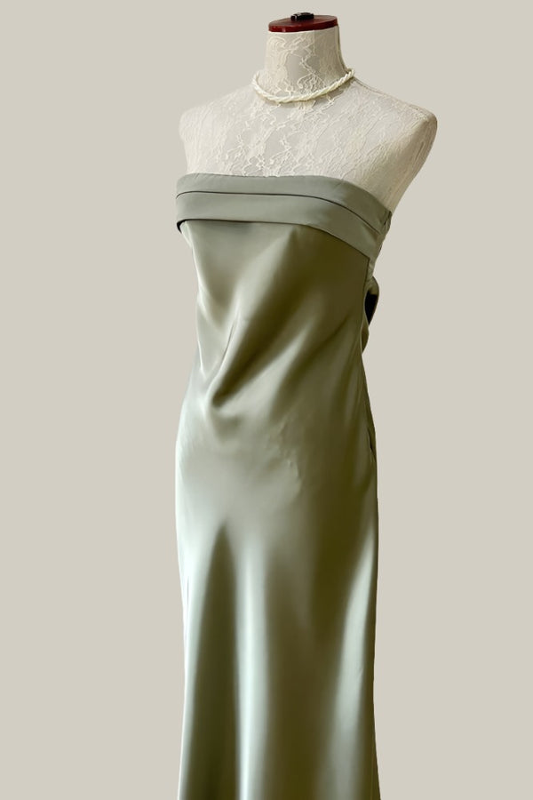 Strapless Sage Green Backless Maxi Dress