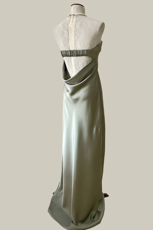 Strapless Sage Green Backless Maxi Dress