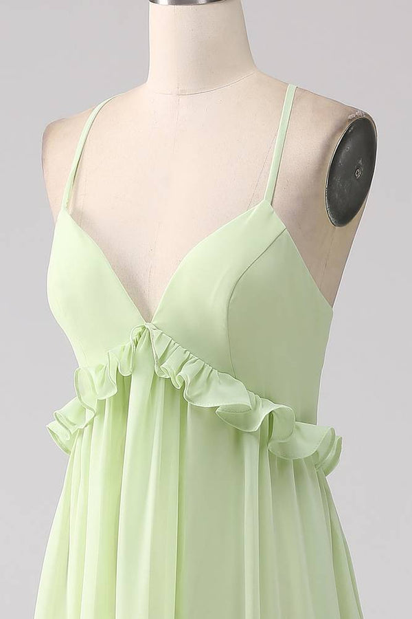 Straps Mint Green Empire A-Line Chiffon Maxi Dress