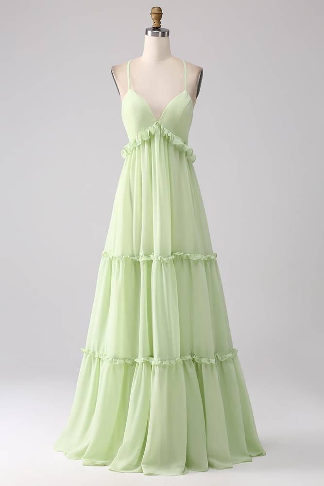 Straps Mint Green Empire A-Line Chiffon Maxi Dress FancyVestido Straps Mint Green Empire A-Line Chiffon Maxi Dress FancyVestido