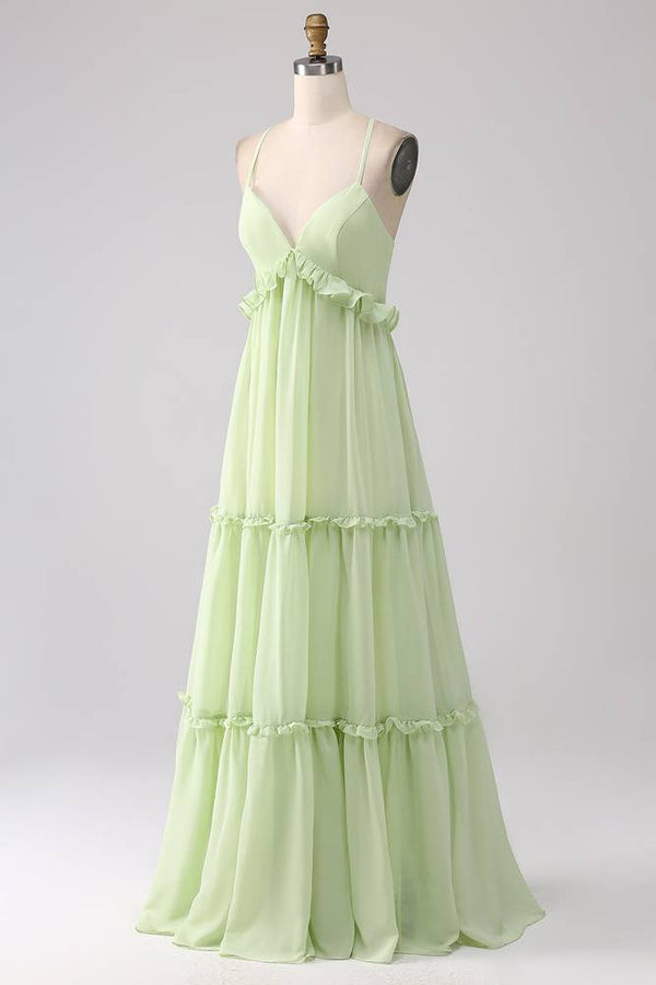 Straps Mint Green Empire A-Line Chiffon Maxi Dress
