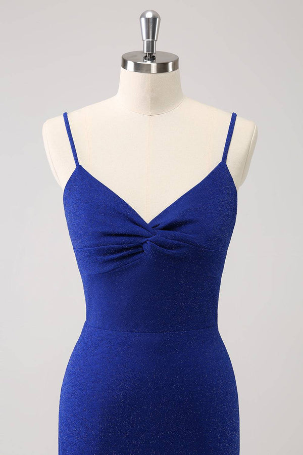 Sparkly Royal Blue Twist Slit Maxi Dress