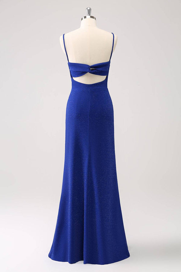 Sparkly Royal Blue Twist Slit Maxi Dress