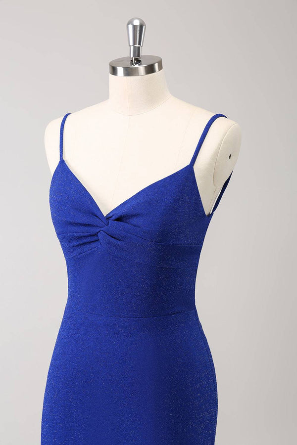 Sparkly Royal Blue Twist Slit Maxi Dress