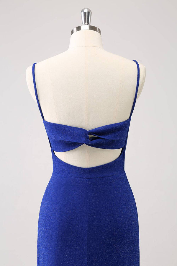 Sparkly Royal Blue Twist Slit Maxi Dress