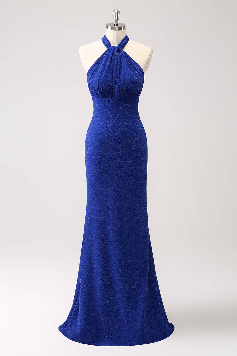 Sparkly Royal Blue Halter Mermaid Maxi Dress – FancyVestido