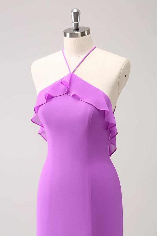 Straps Lilac Chiffon Ruffle Maxi Dress