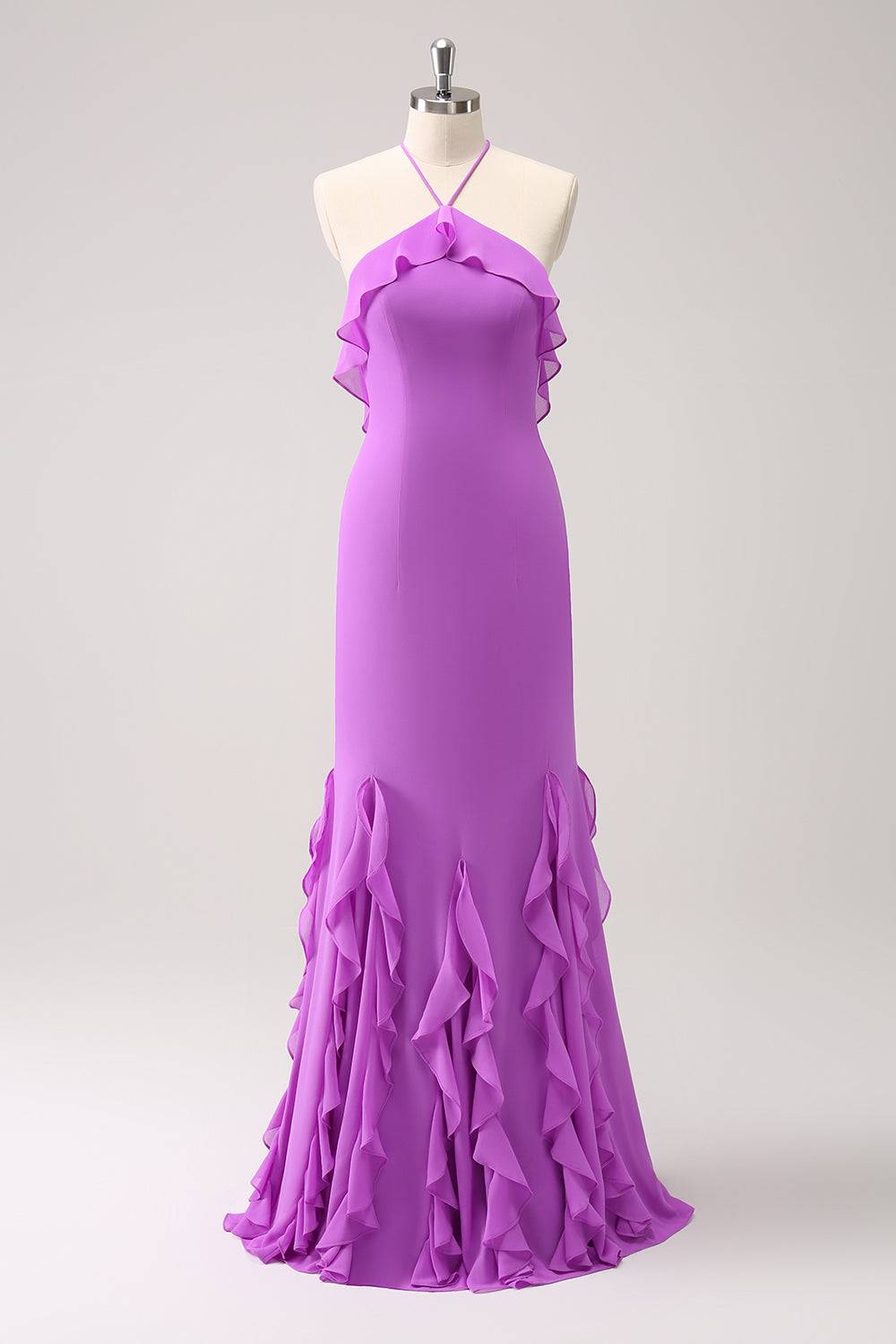 Straps Lilac Chiffon Ruffle Maxi Dress – FancyVestido Straps Lilac Chiffon Ruffle Maxi Dress – FancyVestido