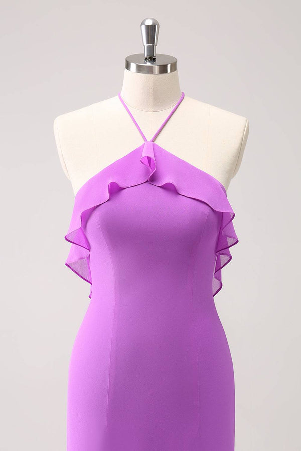 Straps Lilac Chiffon Ruffle Maxi Dress