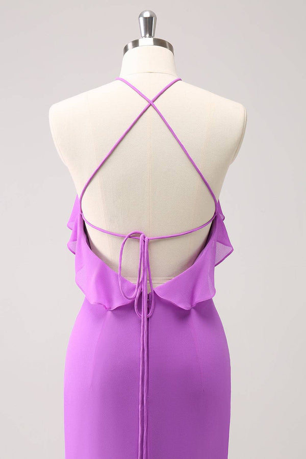 Straps Lilac Chiffon Ruffle Maxi Dress
