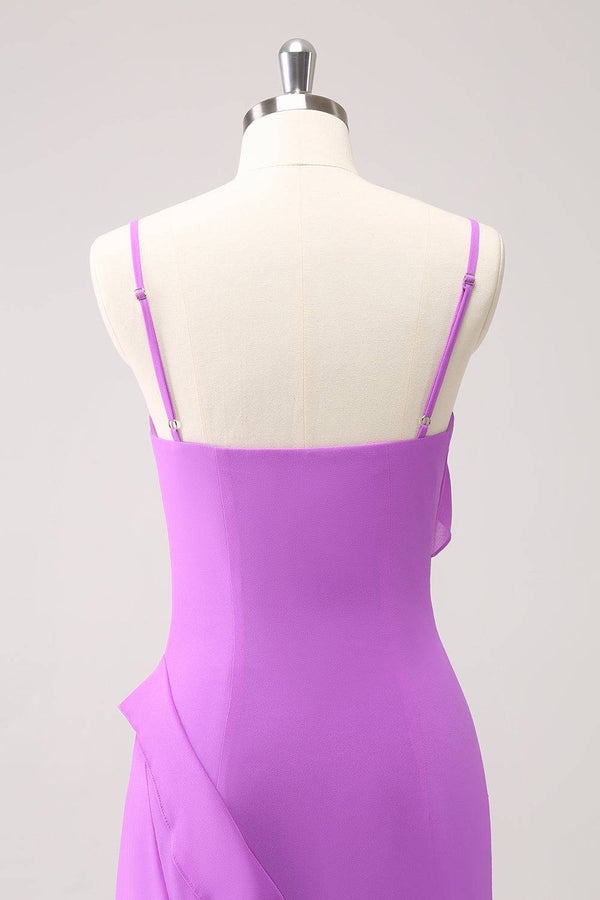 Lilac Strap Ruffle Slit Maxi Dress