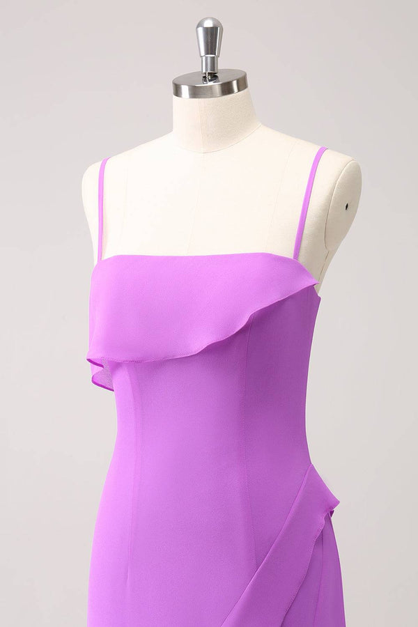 Lilac Strap Ruffle Slit Maxi Dress