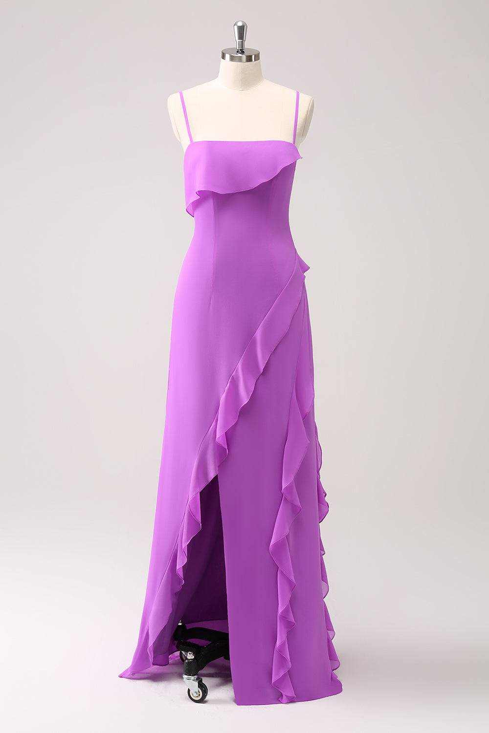 ruffle slit maxi dress Lilac Strap Ruffle Slit Maxi Dress – FancyVestido
