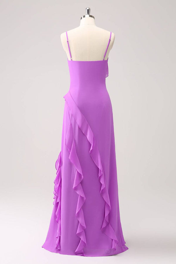 Lilac Strap Ruffle Slit Maxi Dress