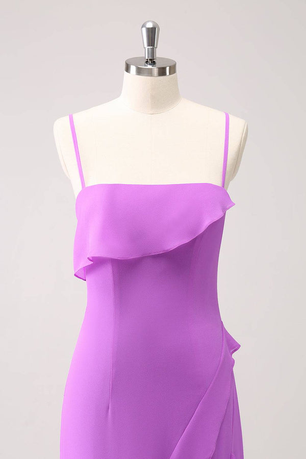 Lilac Strap Ruffle Slit Maxi Dress