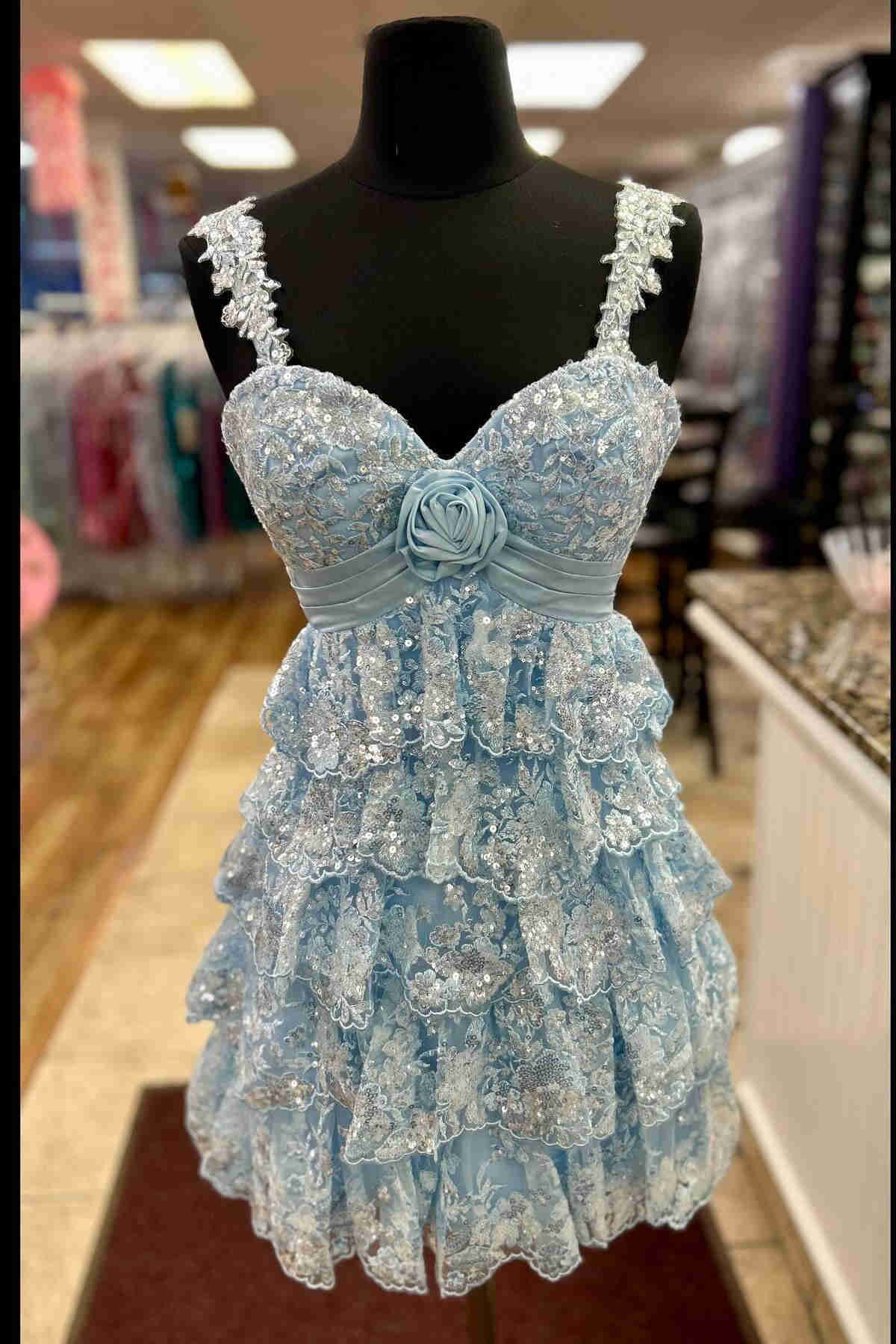 light blue baby doll dress My Queen Sequin Baby Doll Dress main image 1