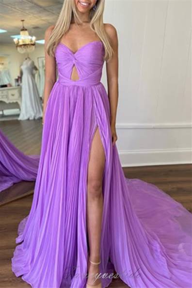 Red Strapless Keyhole Long Prom Dress with Slit