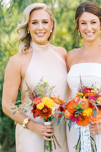 Sky Blue Halter Satin Long Bridesmaid Dress