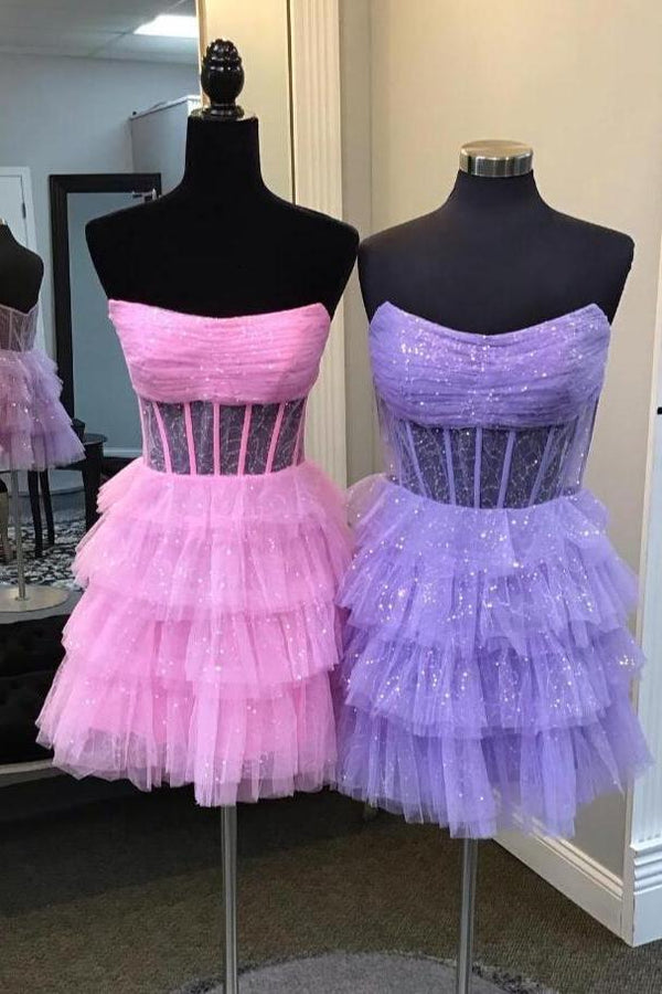 A-Line Black Sequins Multi-Layered Homecoming Dress