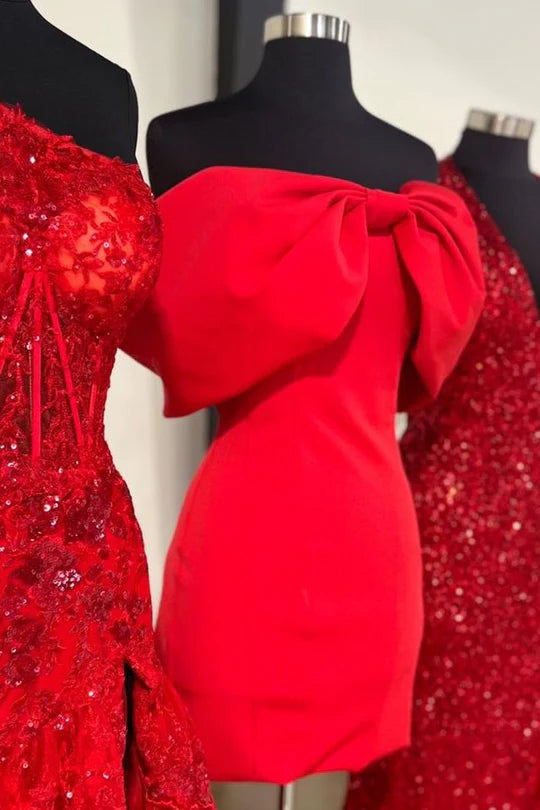 Off the Shoulder Barbie Pink Bow Bust Homecoming Dress