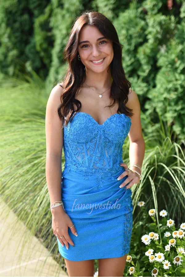 Sweetheart Red Corset Appliques Bodycon Homecoming Dress