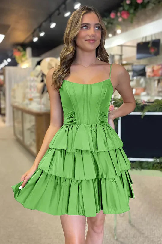 Straps A-Line Ruffle Homecoming Dress with Bow