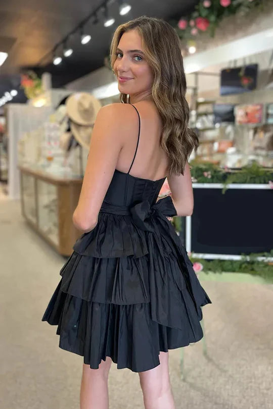 Straps A-Line Ruffle Homecoming Dress with Bow