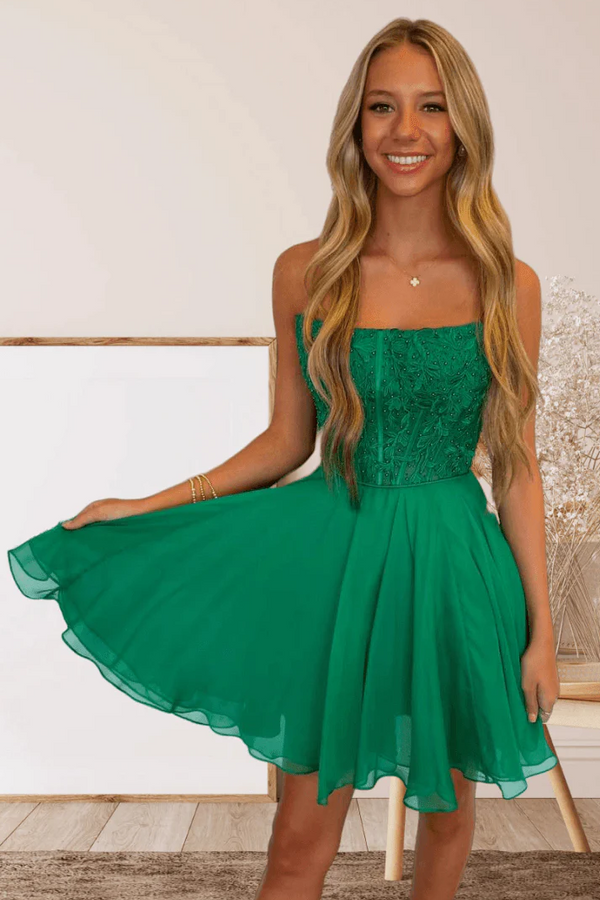 Strapless Hot Pink Applique Homecoming Dress