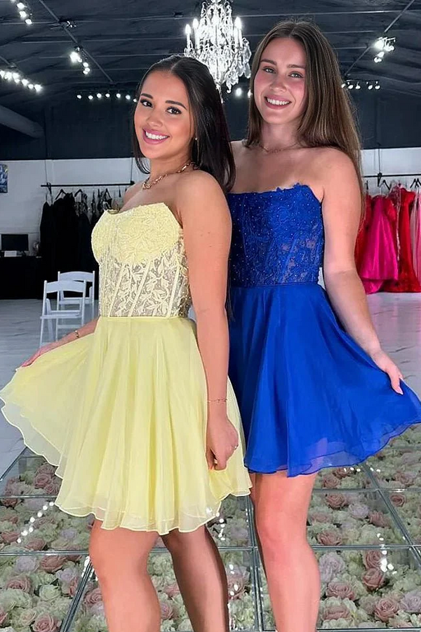 Strapless Hot Pink Applique Homecoming Dress