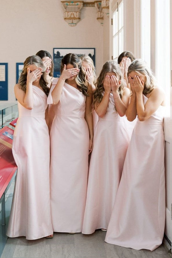 One Shoulder Satin Bridesmaid Dresses with Bow