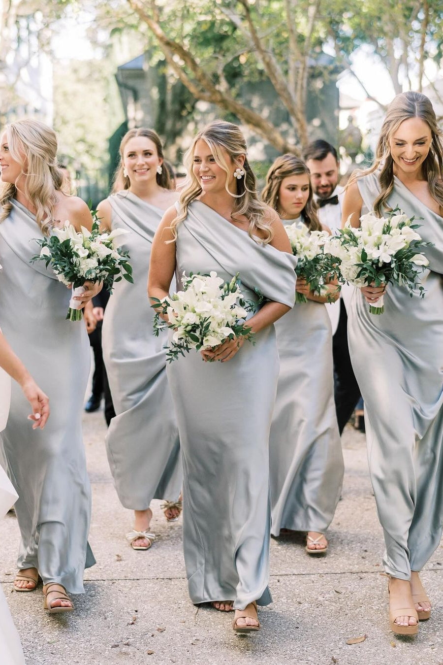 Asymmetrical Ruffle Slit Bridesmaid Dresses with One Shoulder FancyVestido Asymmetrical Ruffle Slit Bridesmaid Dresses with One Shoulder FancyVestido