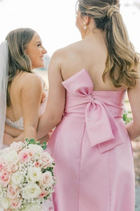 Strapless Pink A-Line Bridesmaid Dresses with Bow
