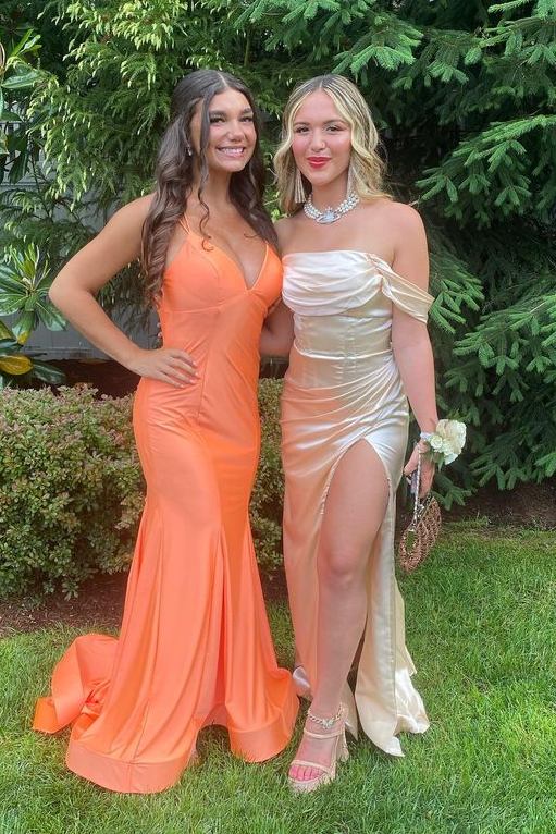 Orange Satin Mermaid Prom Dress with Lace-up FancyVestido Orange Satin Mermaid Prom Dress with Lace-up FancyVestido